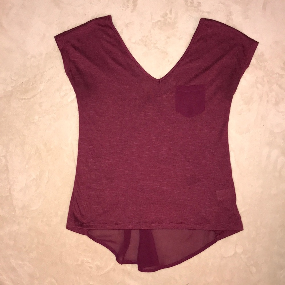 Maroon pocket tee with mesh back